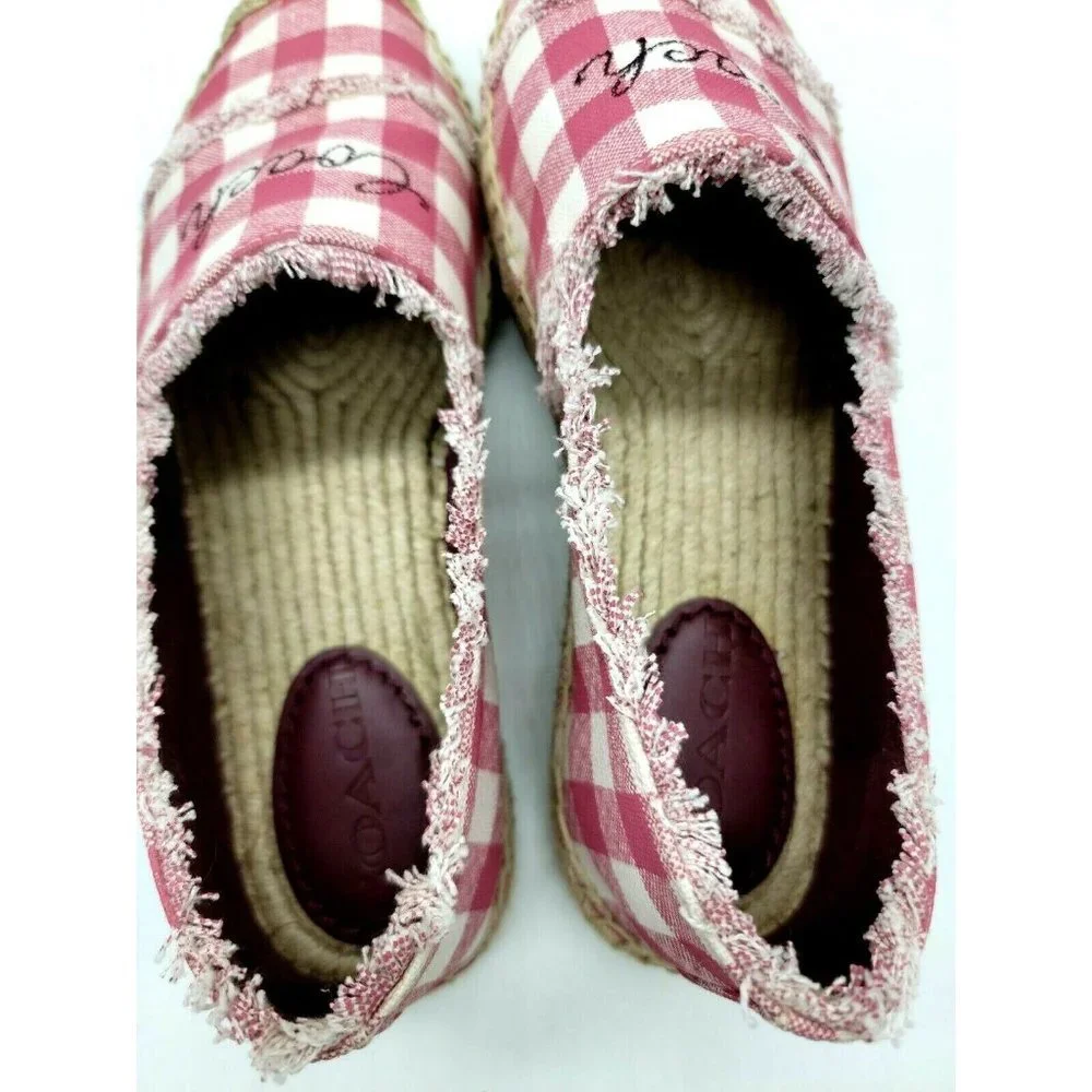 COACH CELINA GINGHAM ESPADRILLE STRAWBERRY/CHALK SHOES WOMEN'S SIZE 6.5